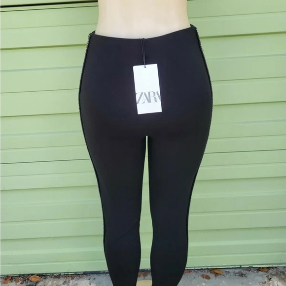 NWD ZARA Black LEGGING WITH BEADED STRIPE elastic waist SZ S - Picture 6 of 8
